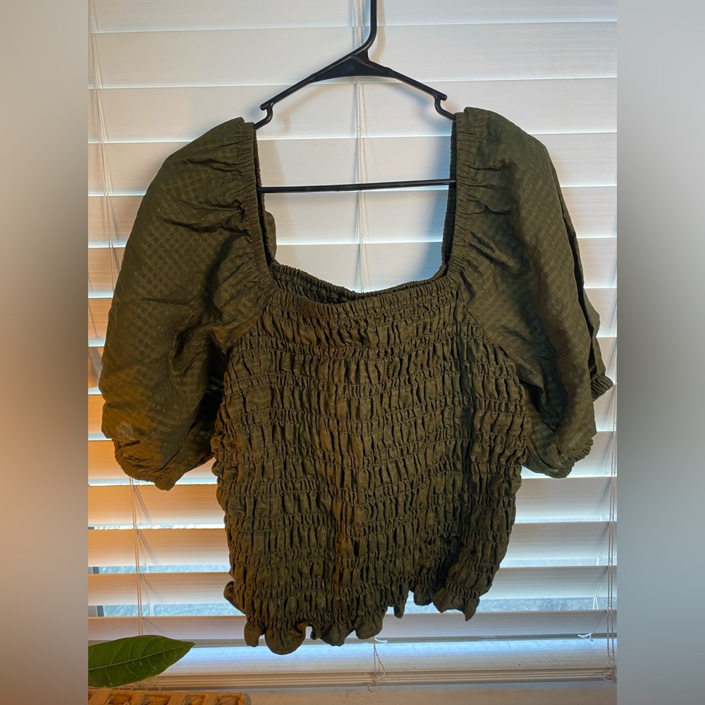 Old Navy Dark Green Smocked Blouse
